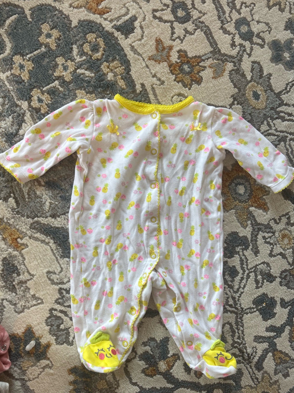 Little Wonders White Footie One-Piece with Yellow and Pink Pineapple Print